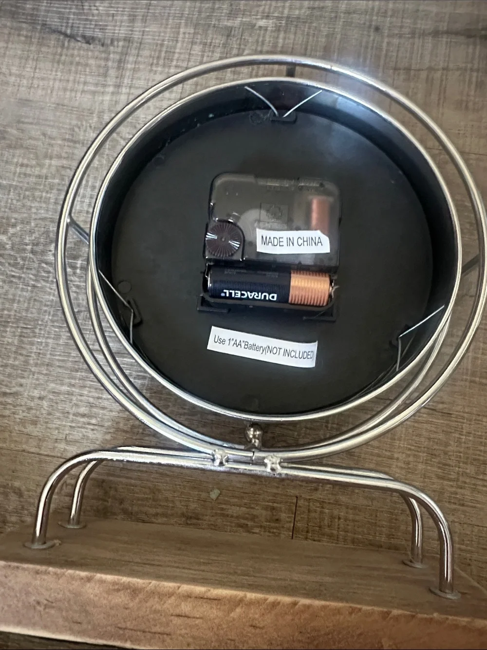 Silver and White Tabletop Clock with Wood Base - Minimal Decorative Clock